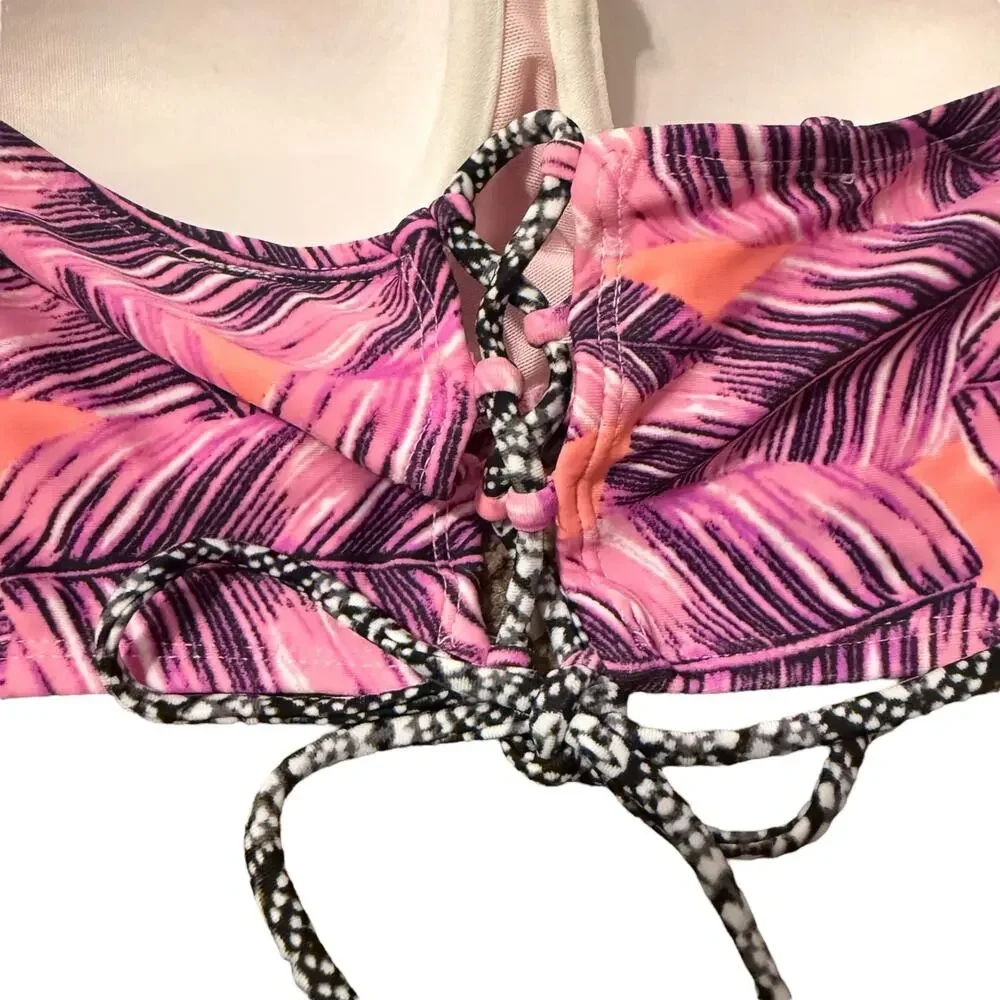 NWT hula honey pink and teal floral tropical print push up swim top size L
